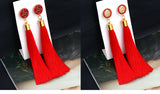 VCORM Bohemian Tassel Crystal Long Drop Earrings for Women Red Cotton Silk Fabric Fringe Earrings 2019 Fashion Woman Jewelry