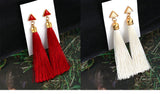 VCORM Bohemian Tassel Crystal Long Drop Earrings for Women Red Cotton Silk Fabric Fringe Earrings 2019 Fashion Woman Jewelry