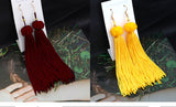 VCORM Bohemian Tassel Crystal Long Drop Earrings for Women Red Cotton Silk Fabric Fringe Earrings 2019 Fashion Woman Jewelry