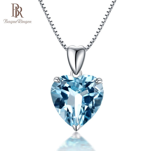 Bague Ringen silver 925 jewelry necklace with Heart of the Sea shape sapphire Pendant luxury jewelry Engagement Wedding Gift